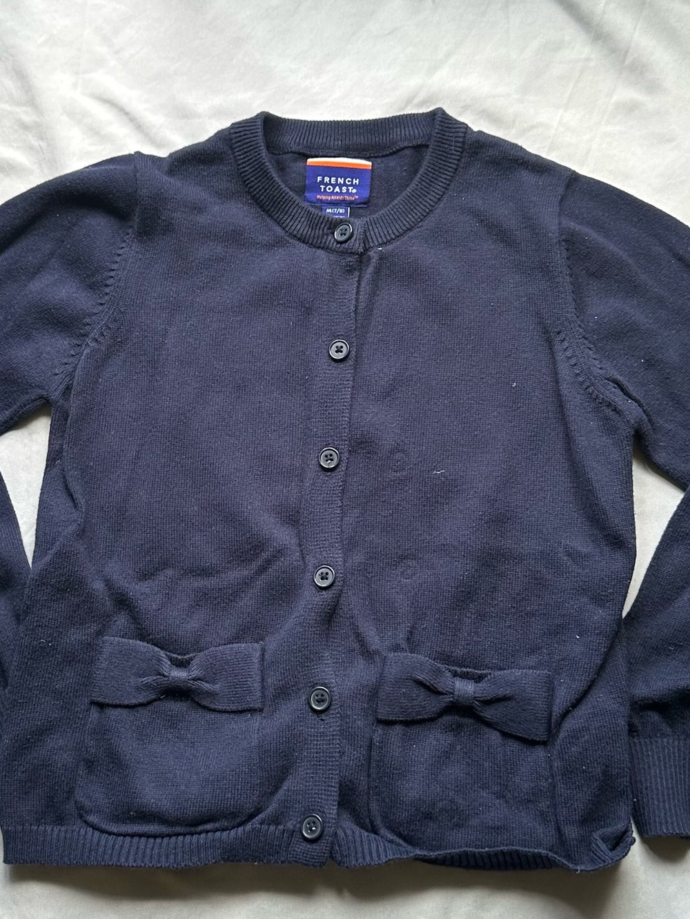 French Toast Navy School Cardigan with Ribbon Trim